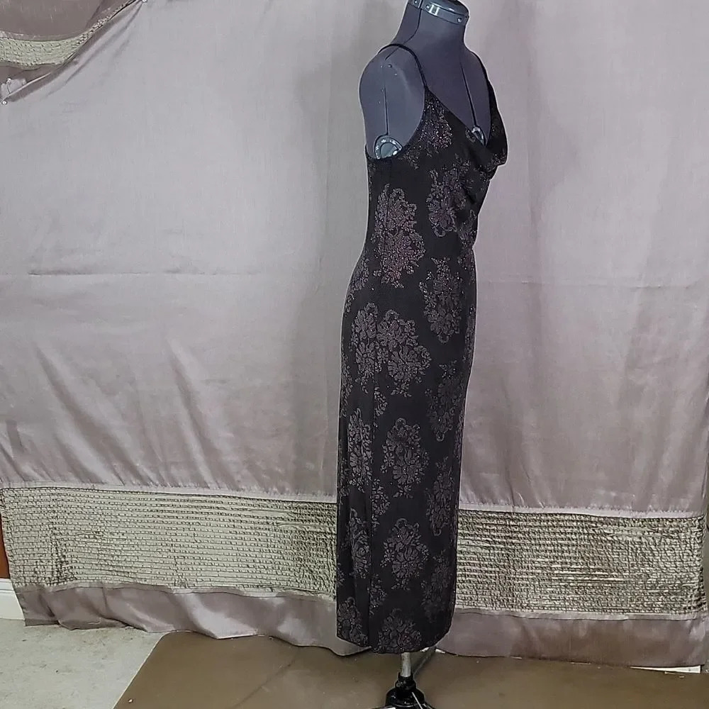 HOURGLASS Brown Floral Glittery Evening Dress Medium - Picture 7 of 12